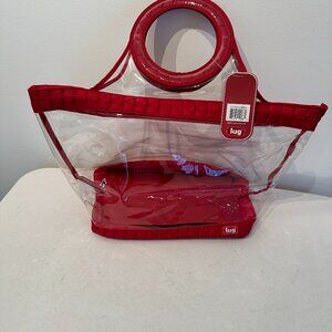 LUG Clear and Large Tote Bag with Circle Handles - Red